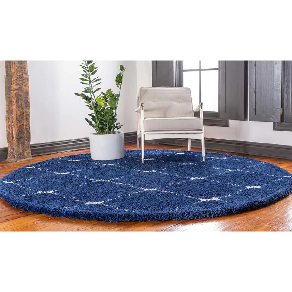 Blauer Langflor Teppich Russell